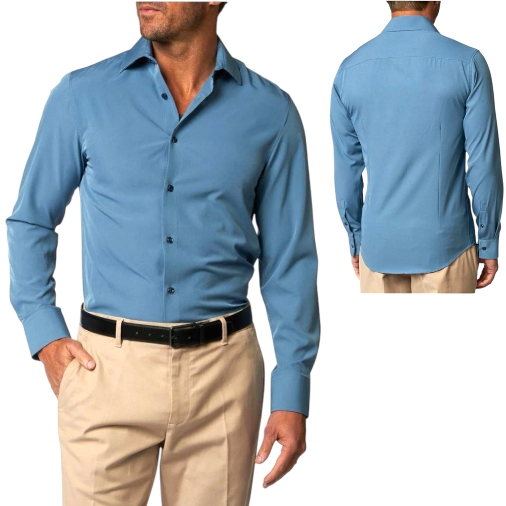 NWT Brooklyn Brigade Dusty Blue Modern Slim Stay Cool Dress Shirt - Sz M